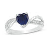 Thumbnail Image 0 of 6.0mm Heart-Shaped Lab-Created Blue Sapphire and 0.04 CT. T.W. Diamond Crossover Bypass Promise Ring in Sterling Silver