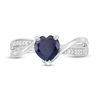 Thumbnail Image 2 of 6.0mm Heart-Shaped Lab-Created Blue Sapphire and 0.04 CT. T.W. Diamond Crossover Bypass Promise Ring in Sterling Silver