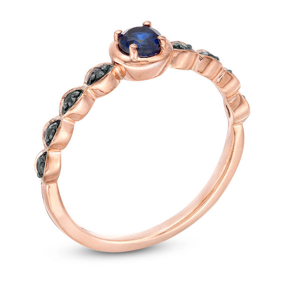 Lab-Created Blue Sapphire and 0.04 CT. T.W. Black Diamond Marquise Side Accent Promise Ring in 10K Rose Gold