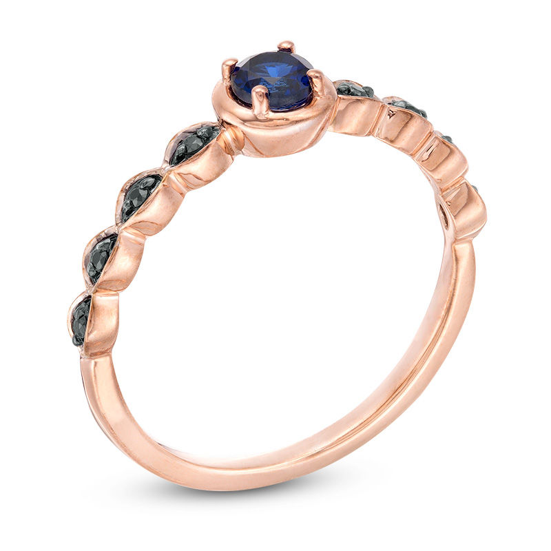 Lab-Created Blue Sapphire and 0.04 CT. T.W. Black Diamond Marquise Side Accent Promise Ring in 10K Rose Gold|Peoples Jewellers
