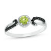 4.0mm Peridot and 0.145 CT. T.W. Enhanced Black and White Diamond Frame Crossover Loop Promise Ring in 10K White Gold