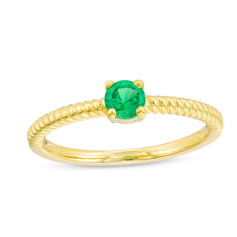 4.0mm Lab-Created Emerald Solitaire Rope Shank Promise Ring in 10K Gold|Peoples Jewellers