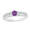 Thumbnail Image 0 of 4.0mm Amethyst Solitaire Laurel Leaf Shank Promise Ring in Sterling Silver