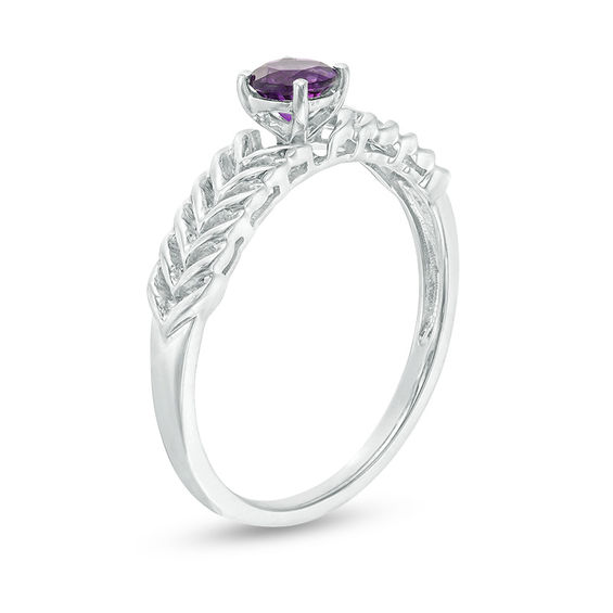 4.0mm Amethyst Solitaire Laurel Leaf Shank Promise Ring in Sterling Silver