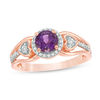 Thumbnail Image 0 of 5.0mm Amethyst and 0.086 CT. T.W. Diamond Frame Heart Side Accent Split Shank Promise Ring in 10K Rose Gold