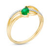 Thumbnail Image 2 of Pear-Shaped Lab-Created Emerald and 0.04 CT. T.W. Diamond Wave Ribbon Split Shank Promise Ring in 10K Gold