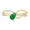 Thumbnail Image 3 of Pear-Shaped Lab-Created Emerald and 0.04 CT. T.W. Diamond Wave Ribbon Split Shank Promise Ring in 10K Gold