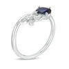 Thumbnail Image 2 of Oval Lab-Created Blue Sapphire and Diamond Accent Tri-Leaf Crossover Promise Ring in Sterling Silver