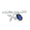 Thumbnail Image 3 of Oval Lab-Created Blue Sapphire and Diamond Accent Tri-Leaf Crossover Promise Ring in Sterling Silver