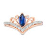 Thumbnail Image 2 of Marquise Lab-Created Blue Sapphire and 0.04 CT. T.W. Diamond Scroll Accent Chevron Promise Ring in 10K Rose Gold