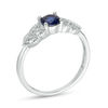 5.0mm Lab-Created Blue Sapphire and 0.04 CT. T.W. Diamond Leaf-Sides Vintage-Style Promise Ring in 10K White Gold