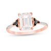 Thumbnail Image 0 of Emerald-Cut Lab-Created White Sapphire and 0.04 CT. T.W. Enhanced Black and White Diamond Promise Ring in 10K Rose Gold