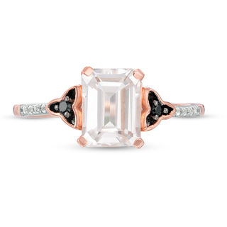 Emerald-Cut Lab-Created White Sapphire and 0.04 CT. T.W. Enhanced Black and White Diamond Promise Ring in 10K Rose Gold