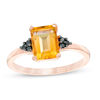 Emerald-Cut Citrine and 0.04 CT. T.W. Black Diamond Tri-Sides Promise Ring in 10K Rose Gold