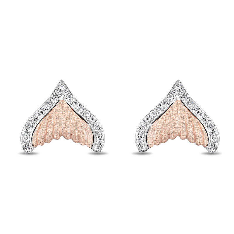 Enchanted Disney Ariel 0.147 CT. T.W. Diamond Tail Fin Stud Earrings in Sterling Silver and 10K Rose Gold|Peoples Jewellers