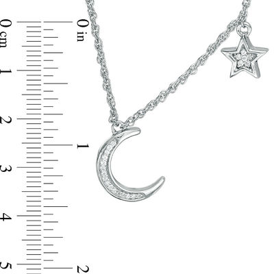 0.065 CT. T.W. Diamond Crescent Moon and Star Necklace in Sterling Silver