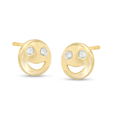 Diamond Accent Smiley Face Stud Earrings in Sterling Silver with 14K Gold Plate