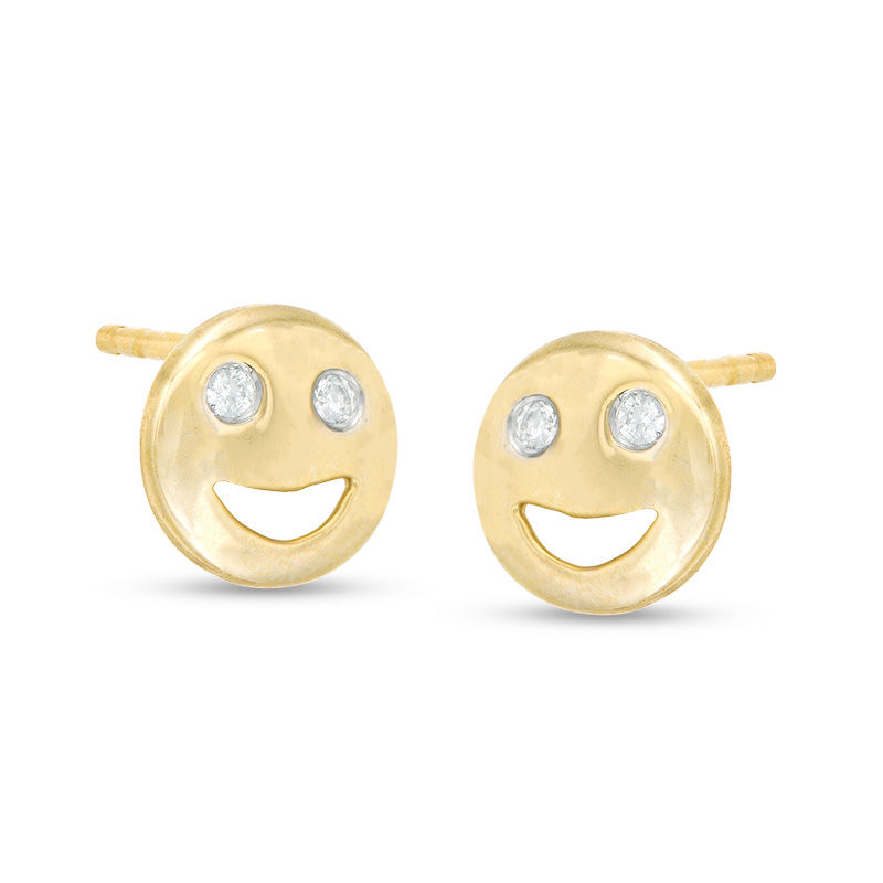 Diamond Accent Smiley Face Stud Earrings in Sterling Silver with 14K Gold Plate|Peoples Jewellers