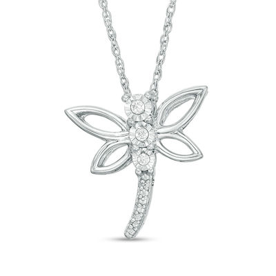 Diamond Accent Dragonfly Pendant in Sterling Silver