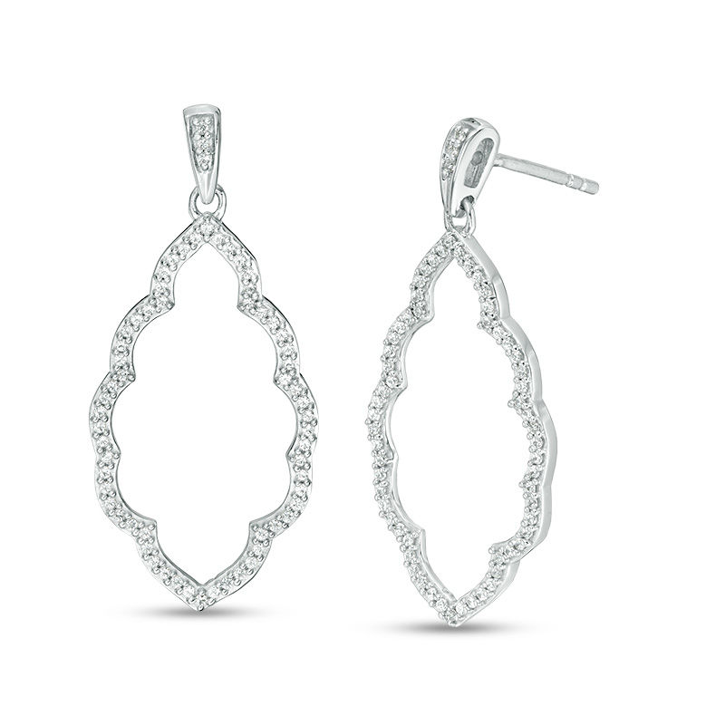 0.25 CT. T.W. Diamond Scallop Marquise Drop Earrings in 10K White Gold|Peoples Jewellers