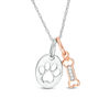 Thumbnail Image 0 of Diamond Accent Dog Bone and Paw Print Disc Pendant in Sterling Silver and 10K Rose Gold