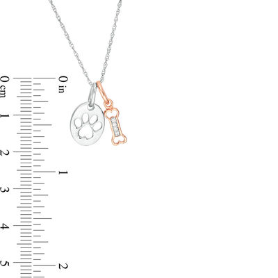 Diamond Accent Dog Bone and Paw Print Disc Pendant in Sterling Silver and 10K Rose Gold