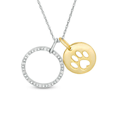 0.085 CT. T.W. Diamond Open Circle and Dog Paw Disc Pendant in Sterling Silver and 14K Gold Plate