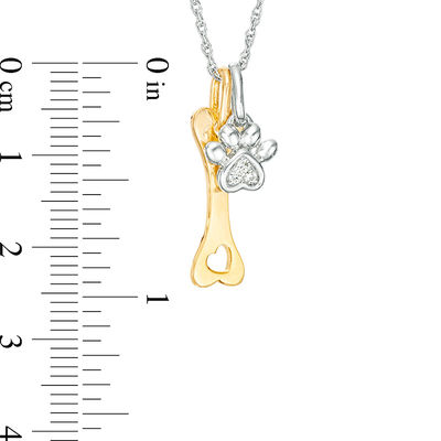 Diamond Accent Paw Print and Dog Bone Pendant in Sterling Silver and 14K Gold Plate