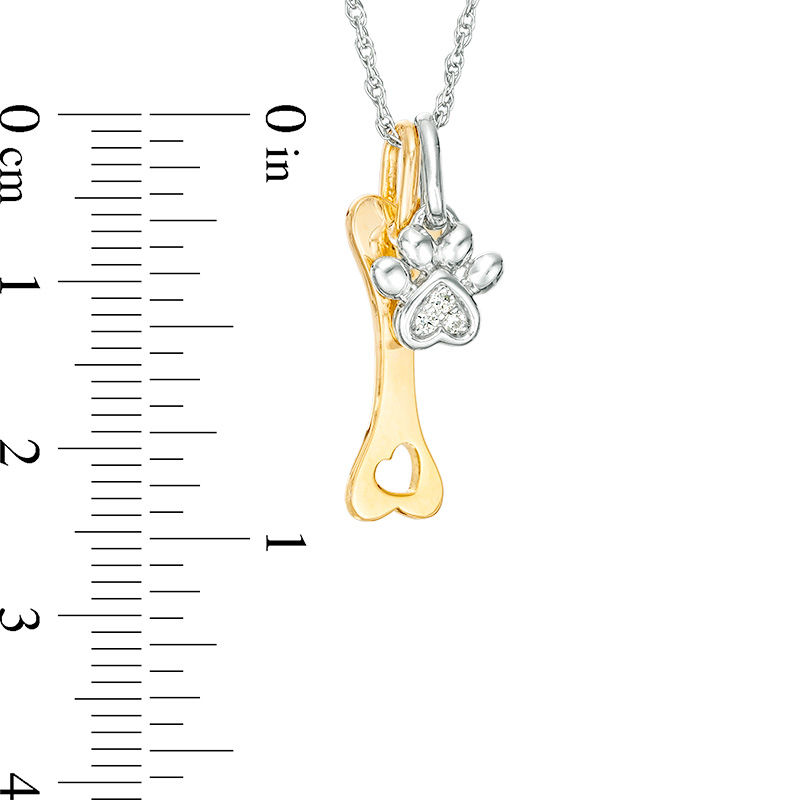 Diamond Accent Paw Print and Dog Bone Pendant in Sterling Silver and 14K Gold Plate