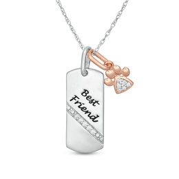 0.065 CT. T.W. Diamond Paw Print  and &quot;Best Friend&quot; Dog Tag Pendant in Sterling Silver and 10K Rose Gold