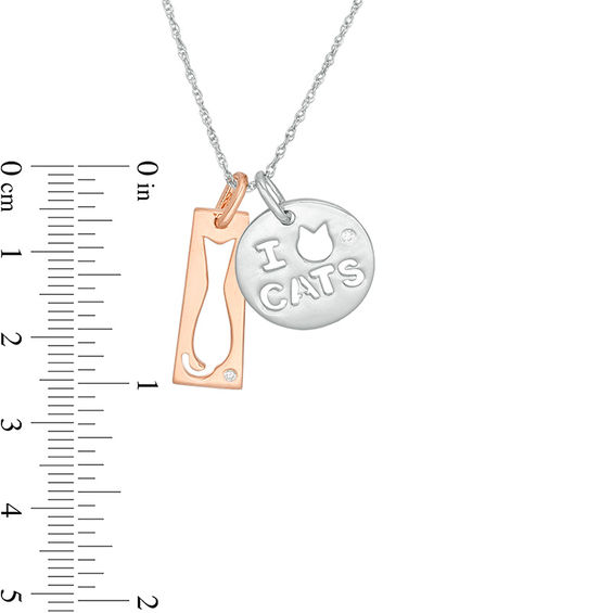 Diamond Accent Cut-Out Cat Rectangle and "I Heart CATS" Disc Pendant in Sterling Silver and 14K Rose Gold Plate