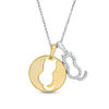 0.06 CT. T.W. Diamond Cut-Out Cat Disc and Cat Outline Pendant in Sterling Silver and  14K Gold Plate