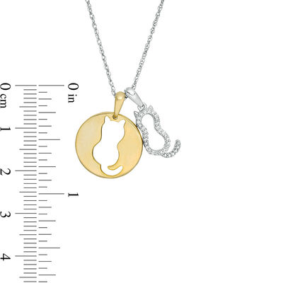 0.06 CT. T.W. Diamond Cut-Out Cat Disc and Cat Outline Pendant in Sterling Silver and  14K Gold Plate