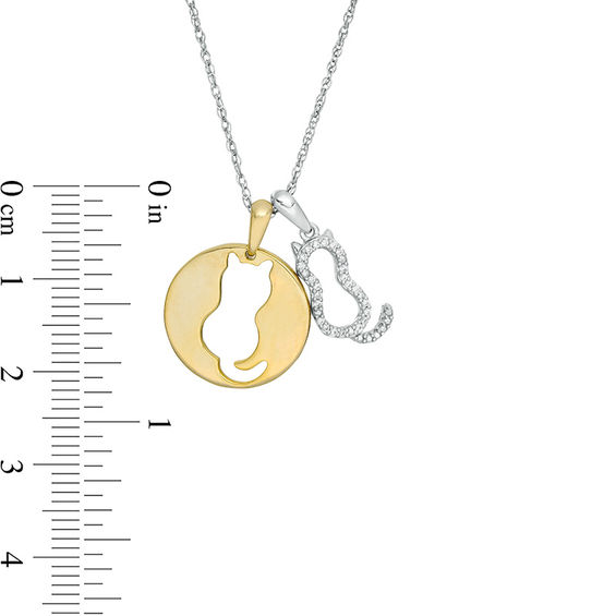 0.06 CT. T.W. Diamond Cut-Out Cat Disc and Cat Outline Pendant in Sterling Silver and  14K Gold Plate