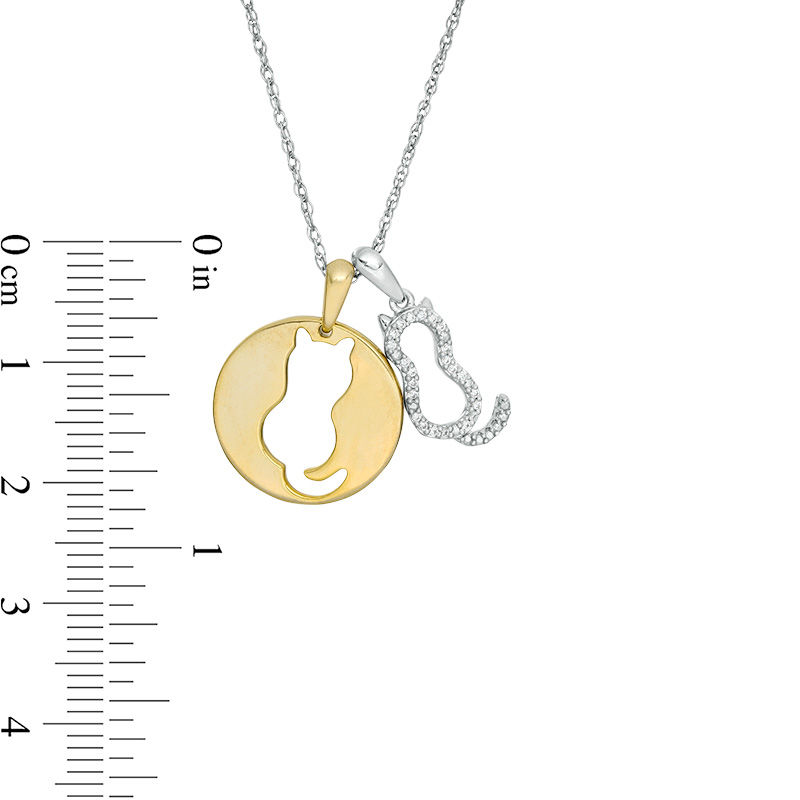 0.06 CT. T.W. Diamond Cut-Out Cat Disc and Cat Outline Pendant in Sterling  Silver and 14K Gold Plate