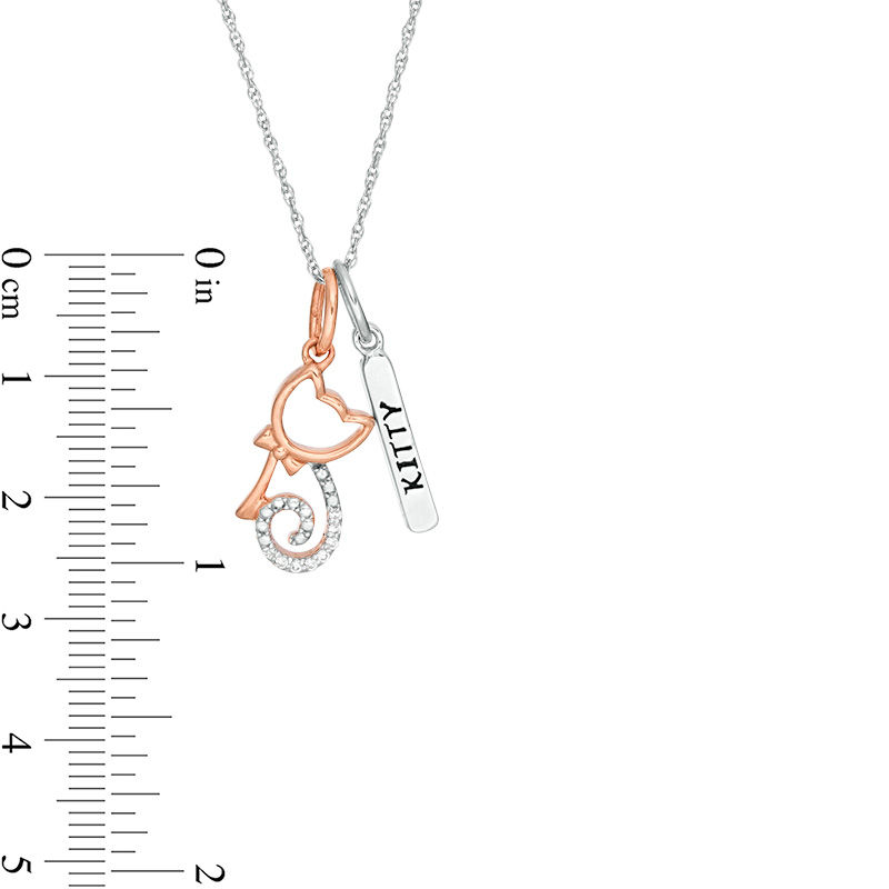 0.04 CT. T.W. Diamond Cat and "KITTY" Vertical Tag Pendant  in Sterling Silver and 14K Rose Gold Plate