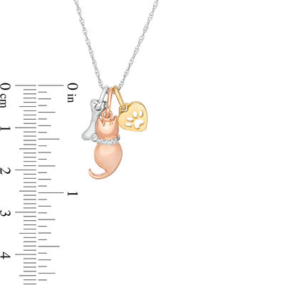 Diamond Accent Dog Bone, Sitting Cat and Paw Print Heart Pendant in Sterling Silver and 14K Two-Tone Gold Plate