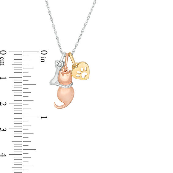 Diamond Accent Dog Bone, Sitting Cat and Paw Print Heart Pendant in Sterling Silver and 14K Two-Tone Gold Plate