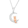 Thumbnail Image 0 of Sitting Cat on Crescent Moon Pendant in Sterling Silver and 10K Rose Gold