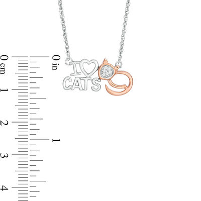 Diamond Accent "I Heart CATS" Necklace in Sterling Silver and 10K Rose Gold - 17.5"