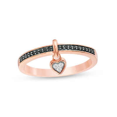 0.085 CT. T.W. Enhanced Black and White Diamond Heart-Shaped Dangle Ring in Sterling Silver with 14K Rose Gold Plate