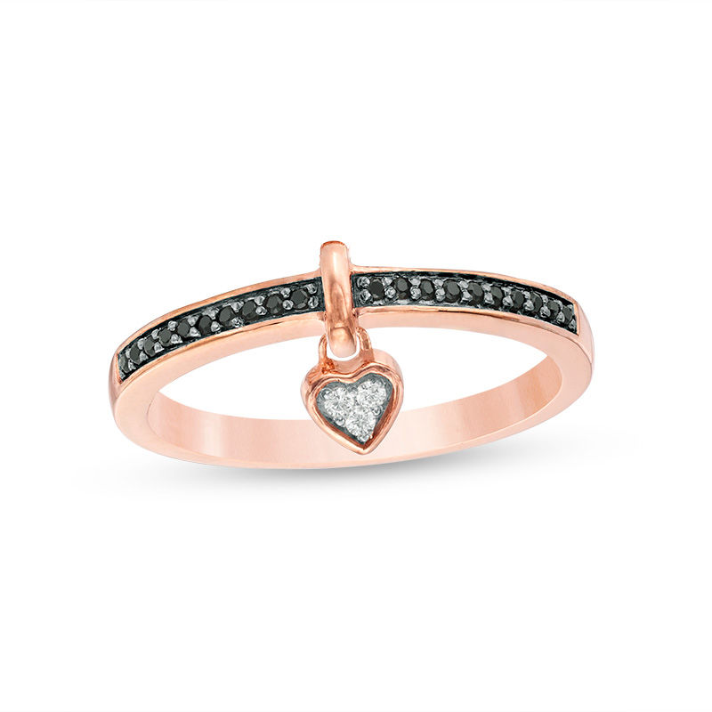 0.085 CT. T.W. Enhanced Black and White Diamond Heart-Shaped Dangle Ring in Sterling Silver with 14K Rose Gold Plate|Peoples Jewellers