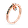 0.085 CT. T.W. Enhanced Black and White Diamond Heart-Shaped Dangle Ring in Sterling Silver with 14K Rose Gold Plate