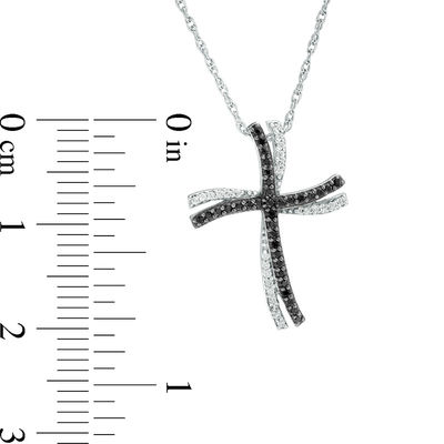 0.18 CT. T.W. Enhanced Black and White Diamond Double Wavy Cross Pendant in 10K White Gold