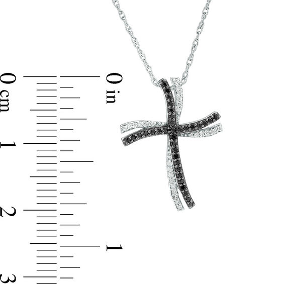 0.18 CT. T.W. Enhanced Black and White Diamond Double Wavy Cross Pendant in 10K White Gold