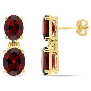 Oval Garnet Drop Earrings in Sterling Silver with Yellow Rhodium