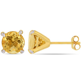 8.0mm Citrine and Diamond Accent Stud Earrings in 10K Gold