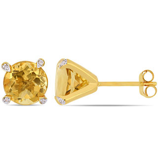 8.0mm Citrine and Diamond Accent Stud Earrings in 10K Gold