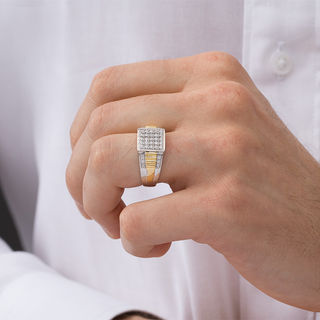 Men's 0.58 CT. T.W. Composite Diamond Stepped Shank Ring in Sterling Silver and 10K Gold