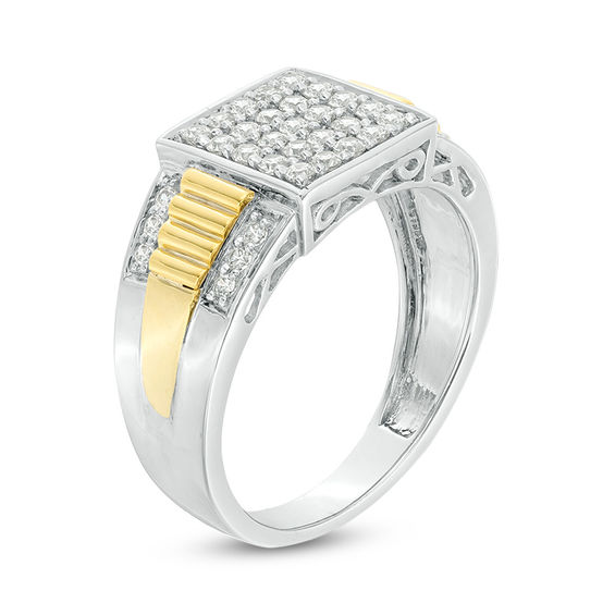 Men's 0.58 CT. T.W. Composite Diamond Stepped Shank Ring in Sterling Silver and 10K Gold